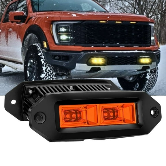 Flush Mount LED Pods Amber, 2PCS 40W Bumper Light 7 Inch Spot Beam Driving Light Amber Fog Lights LED Light Bar Flush Work Light Off Road Lights for Truck SUV ATV UTV Boat
