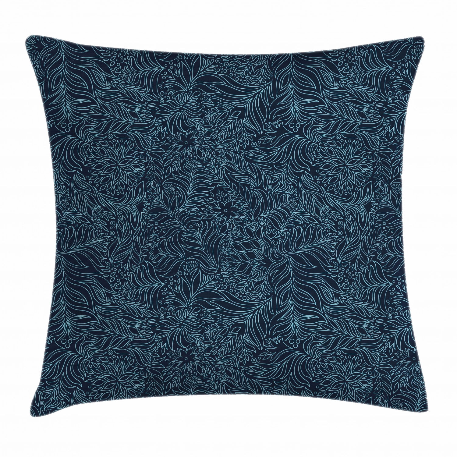 Navy and Teal Throw Pillow Cushion Cover, Abstract Artistic Flourish