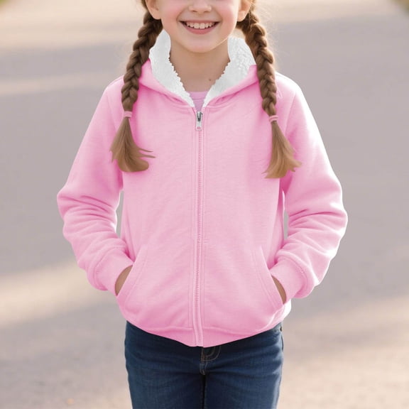 Trikvn Girls Fleece Lined Zip Up Hoodie Winter Warm Heavyweight Sweatshirt Colorblock Hooded Jacket Outerwear with Pockets for Kids Tween Fall Cold Weather