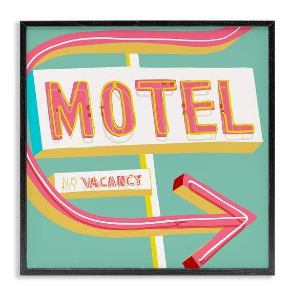 Stupell Industries Retro Motel Vacancy Text & Numbers Painting Black Framed Art Print Wall Art, 12 x 12