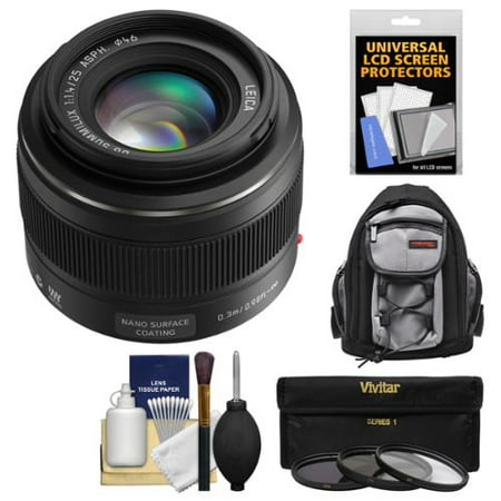 Panasonic Lumix G 25mm f/1.4 Leica DG Summilux Lens with 3 UV/CPL/ND8 Filters + Backpack + Kit for G5, G6, GF5, GF6, GH3, GH4, GM1, GX7