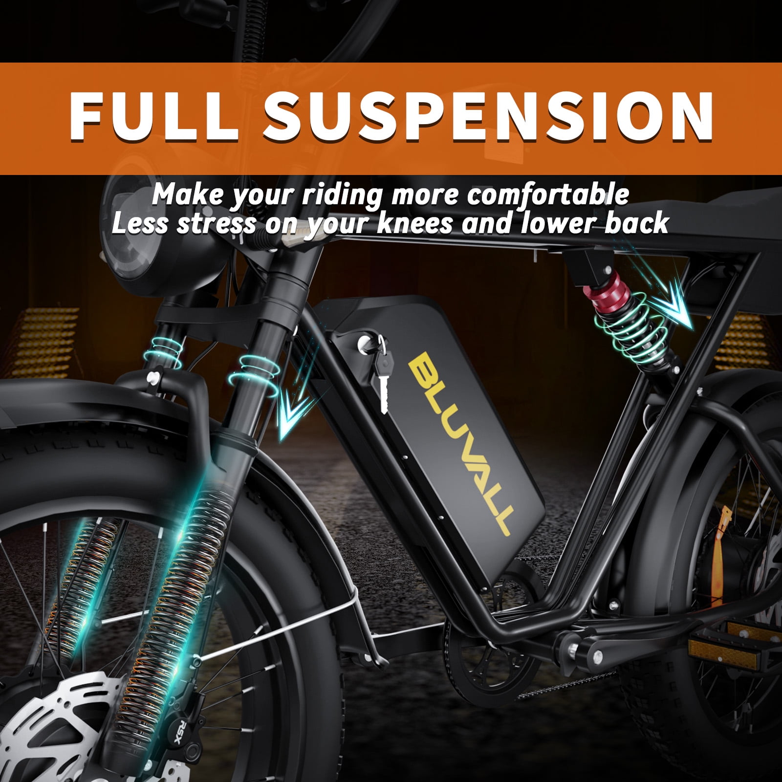 Bluvall Electric Bike for Adult, Peak 3000W 20" Fat Tire 52V 46AH Removable Battery, 39MPH 7-Speed Disc Brake off-Road Mountain Ebike UL2849