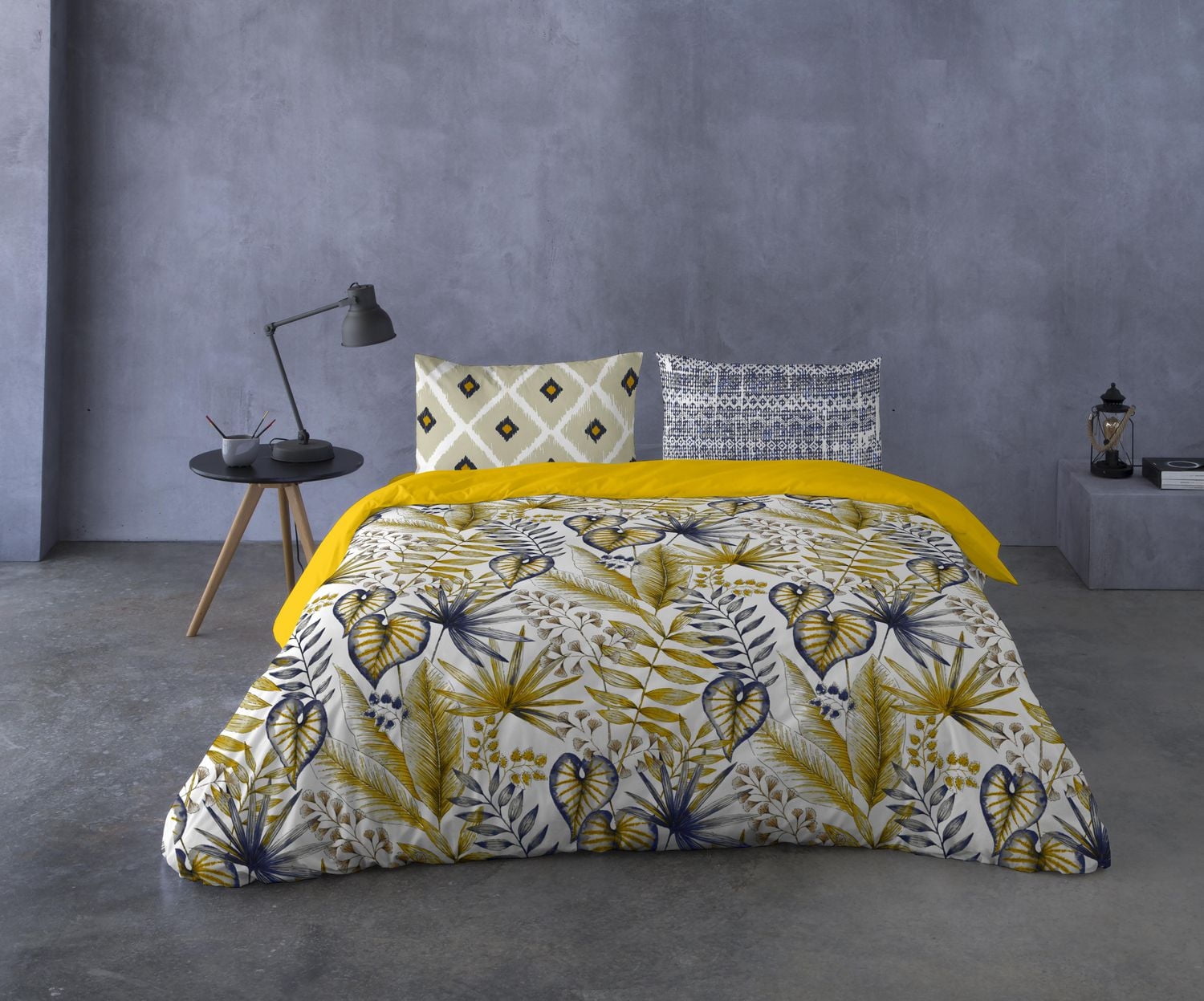 Ensemble de housse de couette 3 pièces Tel Aviv de Gouchee Home – Literie à imprimé feuilles tropicales, coton réversible vert menthe