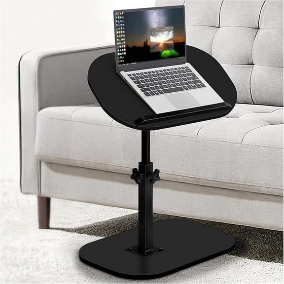 Adjustable Height C Shaped End Table, 360 ° Swivel Small Side Table for Small Spaces Living Room, Flip Top TV Tray for Couch Sofa Chair