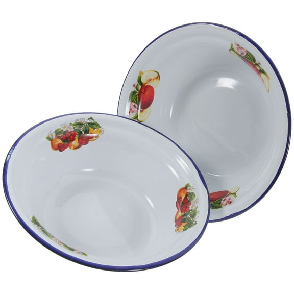WASHWEPE Retro Style Enameled Basin 2Pcs White Enamel Non Smelling For Baking