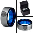 thumbnail image 4 of Tungsten Bear Paw Heart Shaped Emoji Band Ring 8mm Men Women Comfort Fit Blue Flat Cut Brushed Gray Polished, 4 of 4