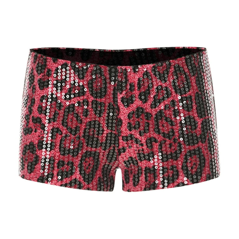 JGQJGAK Leopard Print Sequins High Waist Tight Shorts, Pink M