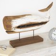 thumbnail image 2 of 25" x 19" Brown Wood Handmade Whale Sculpture with Painted White Accents and Metal Details, by DecMode, 2 of 12
