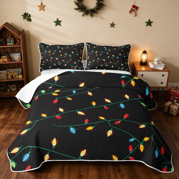 Manfei Light Twin Quilt Set Christmas Twin Coverlet Set, Navy Silver 2pcs 1 Bedspread and 1 Pillowcase