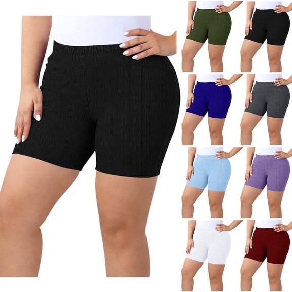 Nkmbld Yoga Shorts for Women Plus Size Elastic Waist Stretchy Tummy Control Fitness Workout Biker Shorts