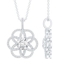 Rosec Jewels Lab Created Diamond Flower Pendant Necklace with Chain (EF-VS Quality), with Jewelry Box, 10K White Gold