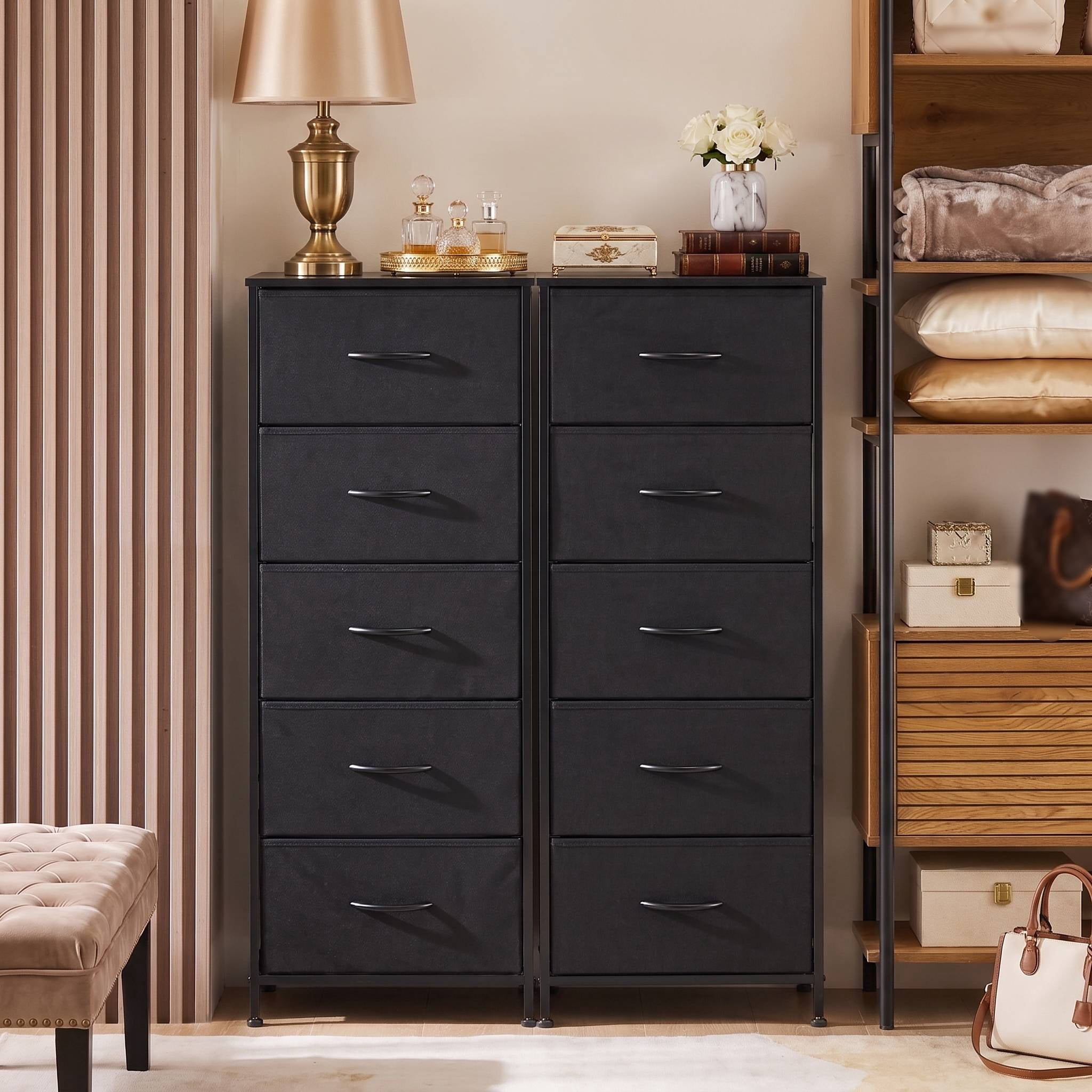 TrumanPick Fabric Storage Drawer Bedroom Dresser, Tall Dresser for Closet, 5 Fabric Dresser with 5 Storage Drawers for Clothes, Living Room, Hallway, Entryway, Black