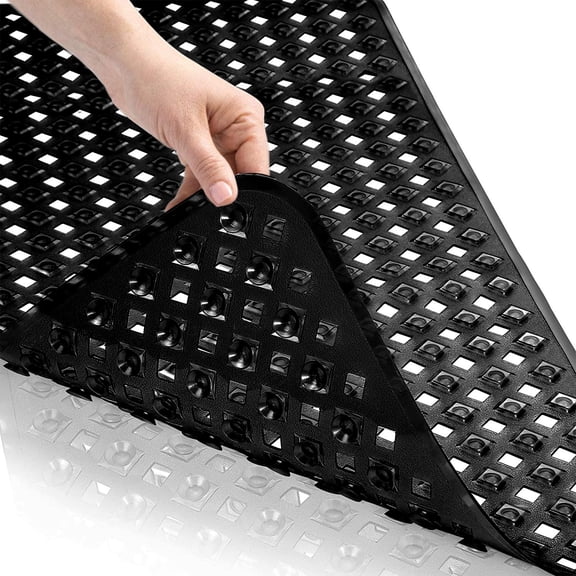 YANLAN Shower and Bath Mat 35x16inch Machine Washable Bathtub Mats Extra Large Tub Mat Drain Holes and Suction Cups to Keep Floor Clean, Soft on Feet (Black transparent)