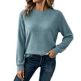 thumbnail image 3 of Womens Long Sleeve Tops, Soft Stretch Crew Neck Solid Color Casual Slim Pullover Tops Basic Shirts for Everyday Loungewear, 3 of 9