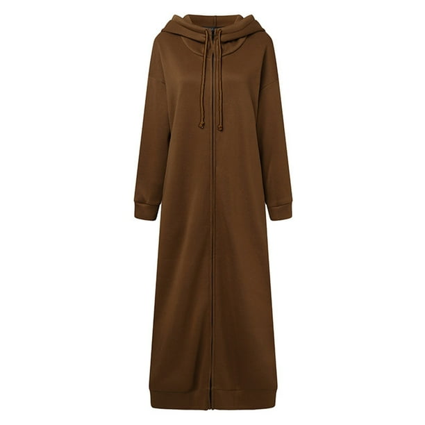 Chaquetas y abrigos casuales con capucha de manga larga para mujer, suéter deportivo con capucha para otoño e invierno, abrigo informal de manga larga con cremallera, bata de color liso de talla grand
