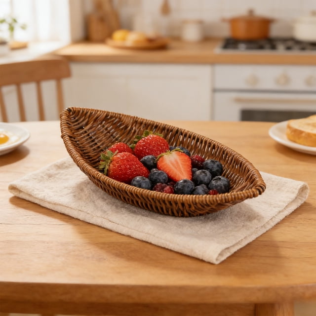 BAOPAI Plastic Woven Storage Basket Multi Functional Organization Tray for Kitchen Pantry Fruits Vegetables Snacks Bread