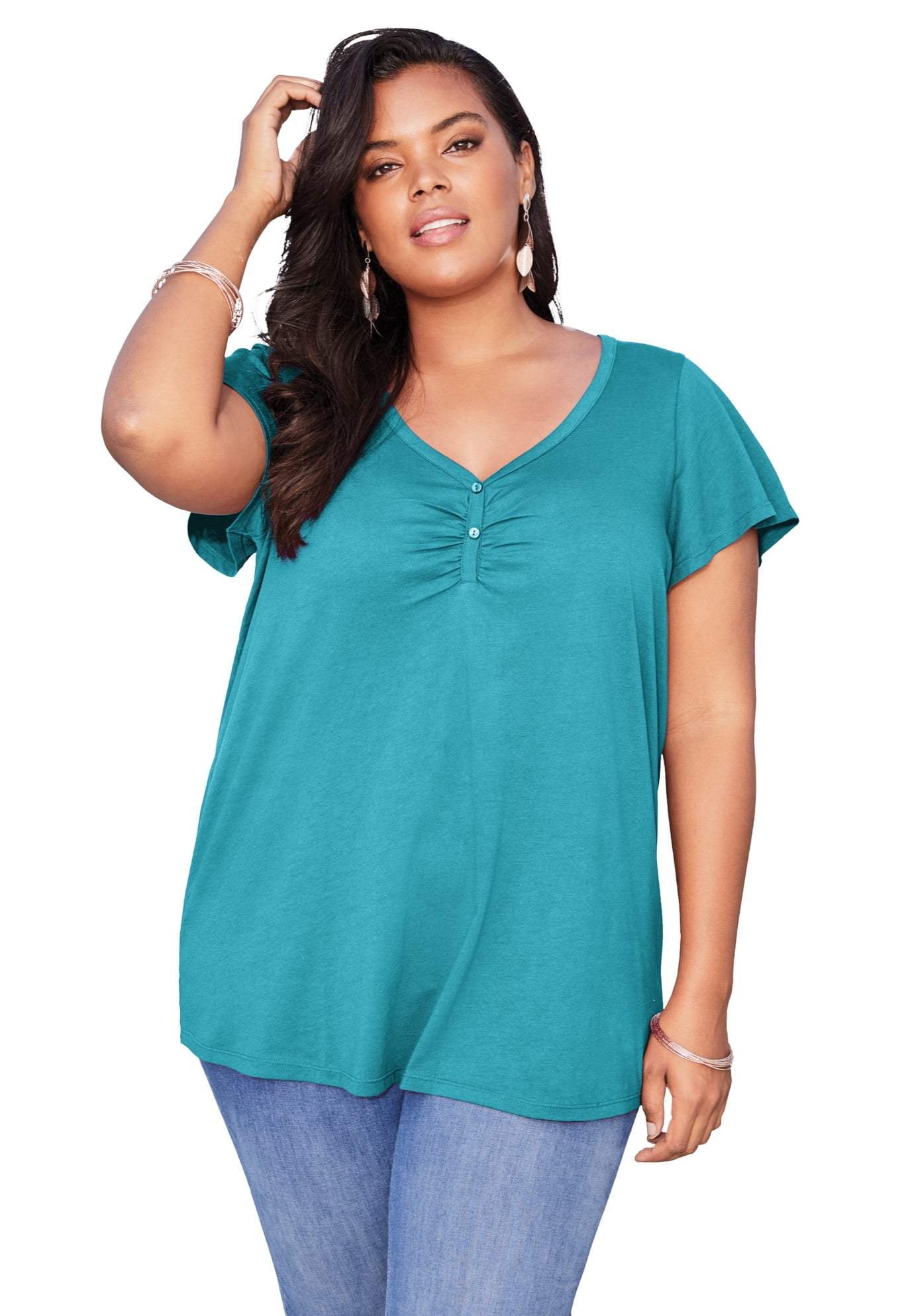 Roaman's - Roaman's Women's Plus Size Flutter-Sleeve Sweetheart ...