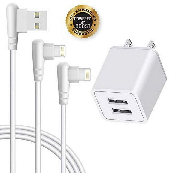 Charger Kit, 2-Pack 6FT/2M Extra Long Travel Charger Cables Charging Data Cord with 2.4A Dual Port USB Wall Plug Power Adapter 5V Power Cube Adapter Compatible iOS