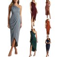 thumbnail image 5 of TRKIYQC vestidos de mujer casuales verano elegante vestido de graduación, falda larga de un hombro de Color sólido, vestido plisado Irregular TRKIYQC casual, 5 of 5