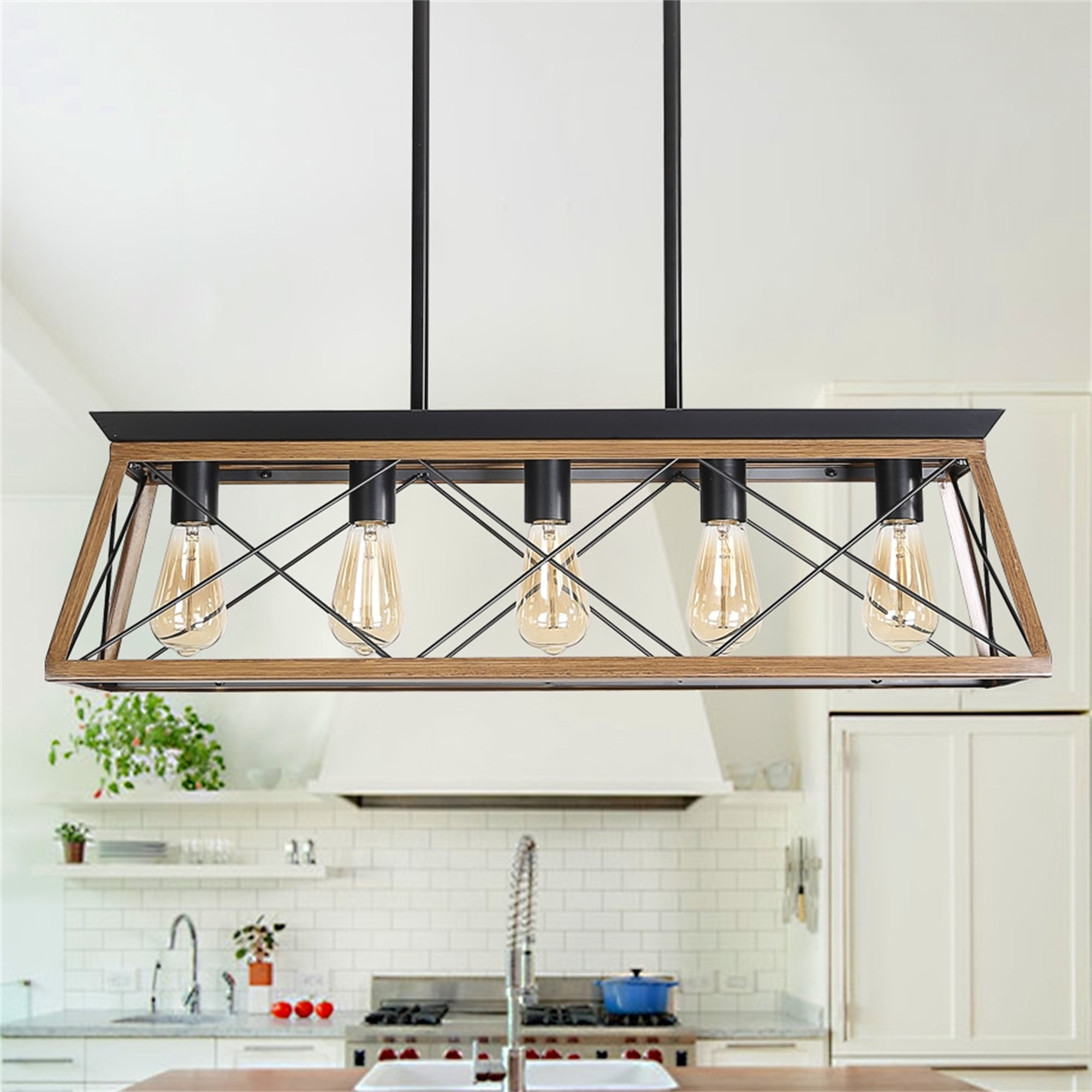 Spaco 5-Light Farmhouse Kitchen Island Lighting Design with Solid Wood for Dining Room Kitchen Bar Pool Table Spaco 5-Light Farmhouse Kitchen Island Lighting Design with Solid Wood for Dining Room Kitchen Bar Pool Table