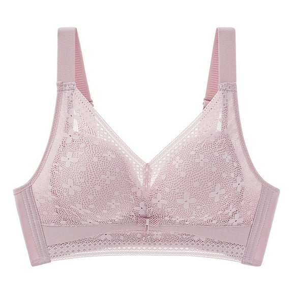 XFLWAM Women Wireless Push Up Comfort Bra Full-Coverage Plus Size Full Figure Bras Eyelash Lace Bras Purple 44C