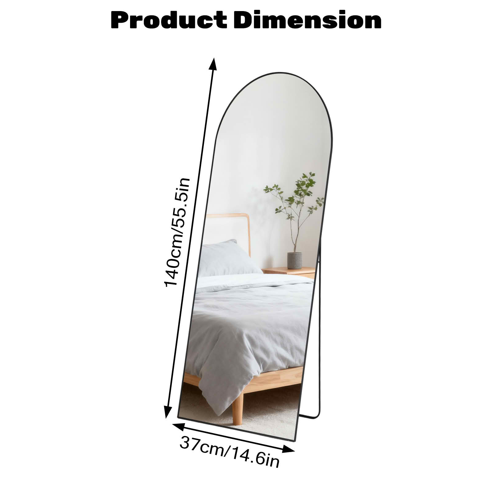 MAYEERTY 56"x15" Arched Full Length Mirror, Full Body Standing Floor Mirror, Black