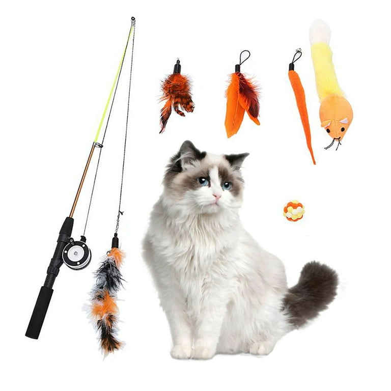 CreativeArrowy Pet Supplies Fishing Rod Funny Durable 7-piece Set Pulley  Telescopic 7PCS Cat Toy 