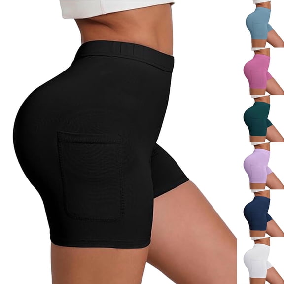 Miluxas Biker Shorts Women Solid Color Workout Gym Leggings High Stretch Running Yoga Compression Shorts Women with Pockets White