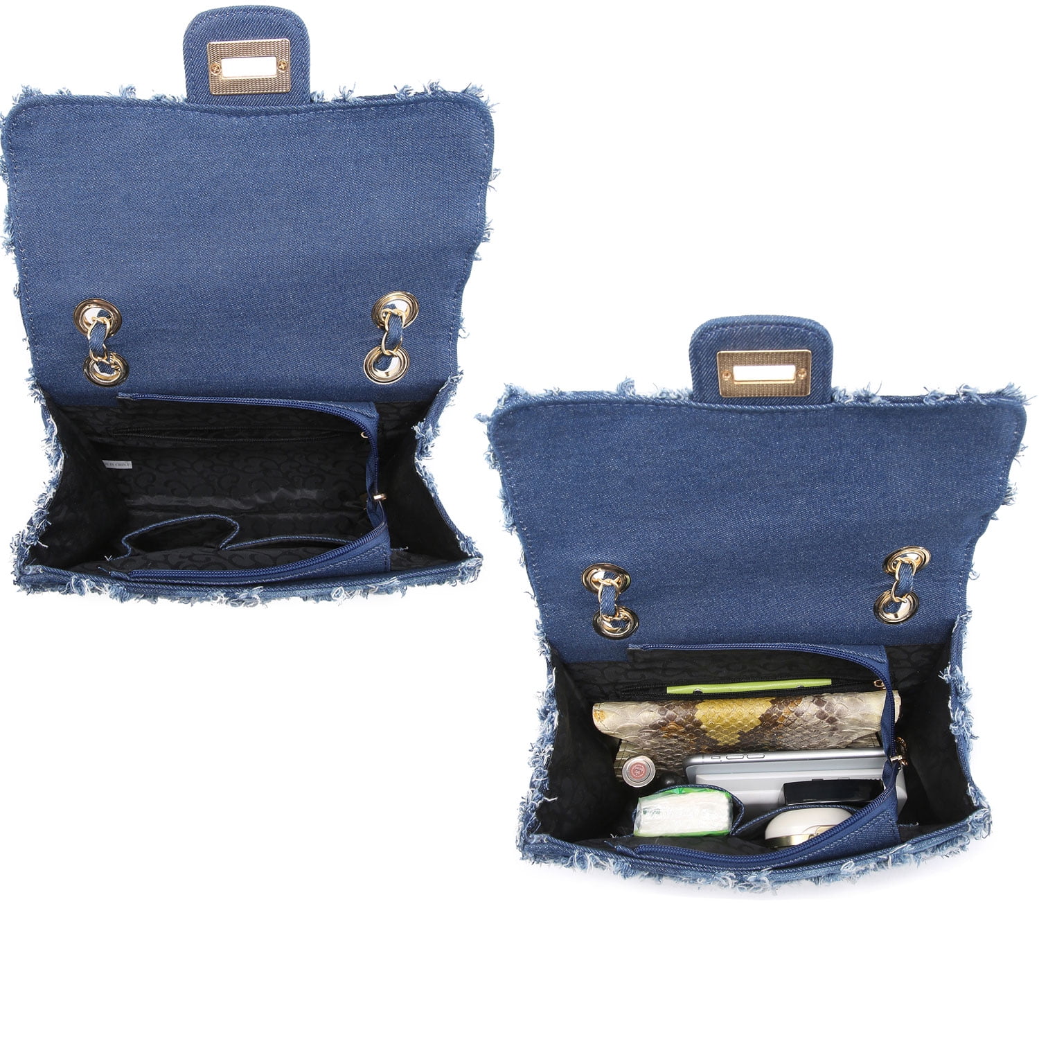 MKP Women Small Quilted Crossbody Shoulder Bag Casual Jean Denim Purse with Chain Strap