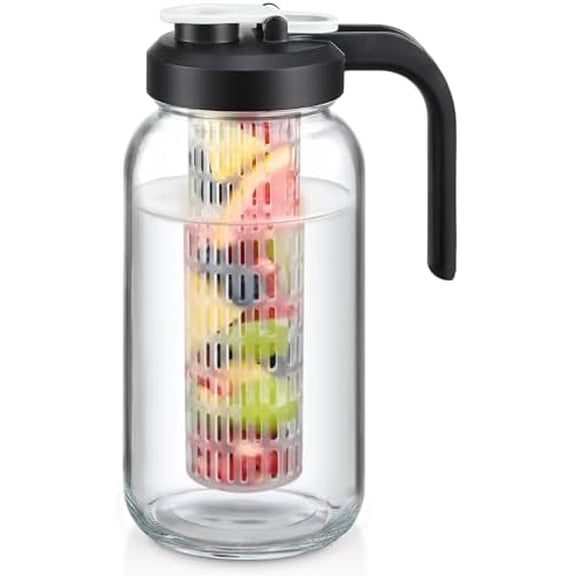Heavy Duty Mason Jar Fruit Infuser Water Pitcher, Leak-proof Glass Pitcher with Filter Lid, Wide Mouth Glass Jar - 2 Quart$$Home Decor, Kitchen, & Other