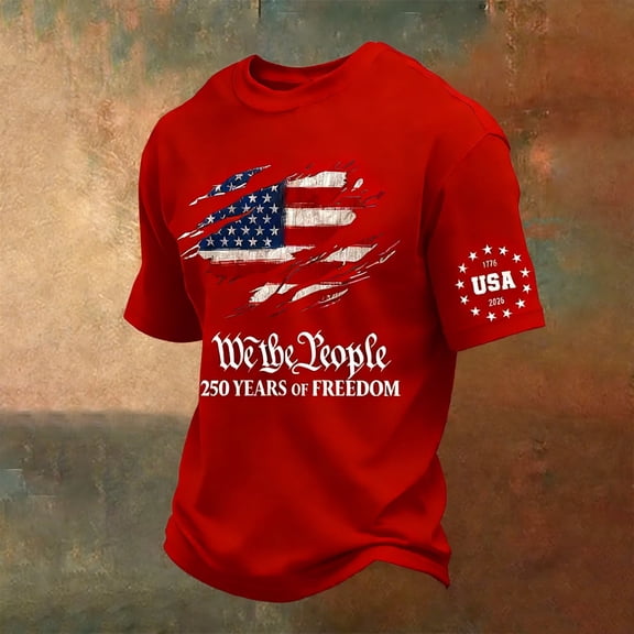 250 Anniversary USA Shirt 1776-2026 250th Birthday Patriotic American Flag T-Shirt Red L