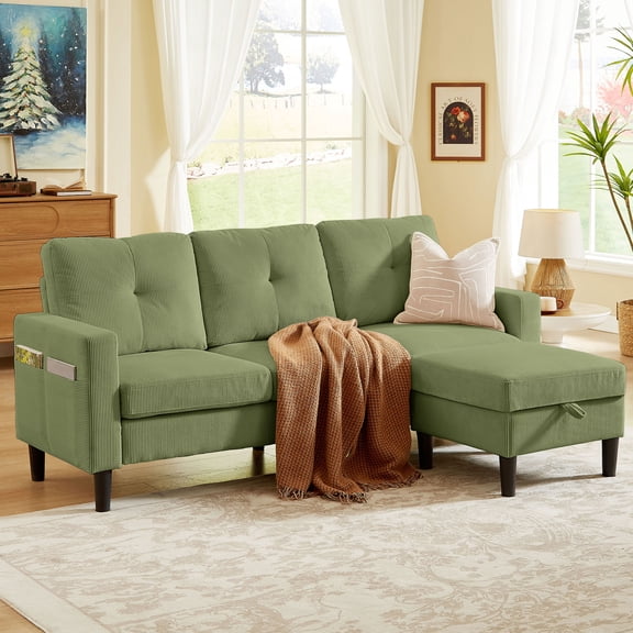 Jarenie  79" Convertible Sectional Sofa, Small L Shaped 3 Seat Couch with Storage Chaise and Side Pocket, Modern Linen Fabric Reversible Sofa Couches for Living Room, Apartment and Small Space