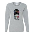 thumbnail image 3 of Mom Life Messy Hair Bun | Tie Dye Leopard Print Bandana | Funny Mother's Day Mother's Day Womens Long Sleeve T-Shirt, Heather Grey, L, 3 of 5