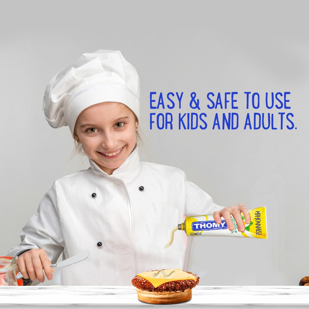 Thomy Mayonnaise Made From Free Range Eggs | Smooth, Creamy Light Mayo Made in Switzerland | Must Have Condiment for Dips and Spreads, Egg Salad, Sandwiches | 9 Ounce Squeezable Tube