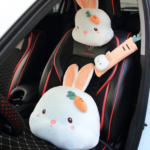 Lindo reposacabezas de coche de dibujos animados, accesorio de peluche para coche, protección para el cuello, almohada para la cintura, linda funda para cinturón de seguridad, almohada para coche