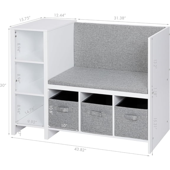 Kids Reading Nook with Bookshelf and Storage Organizer, White