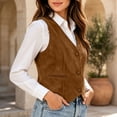 thumbnail image 5 of HomeDM Women's Faux Suede Vest V Neck Button Down Waistcoat with Pockets Sleeveless Jacket, 5 of 9