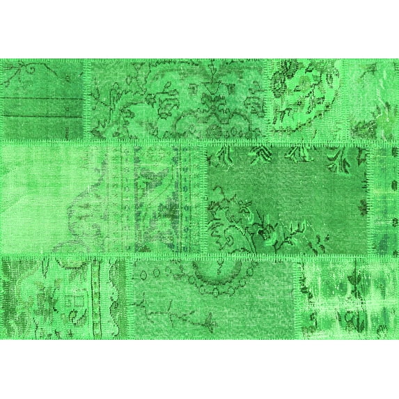 Ahgly Company Indoor Rectangle Patchwork Green Transitional Area Rugs, 2' x 5'
