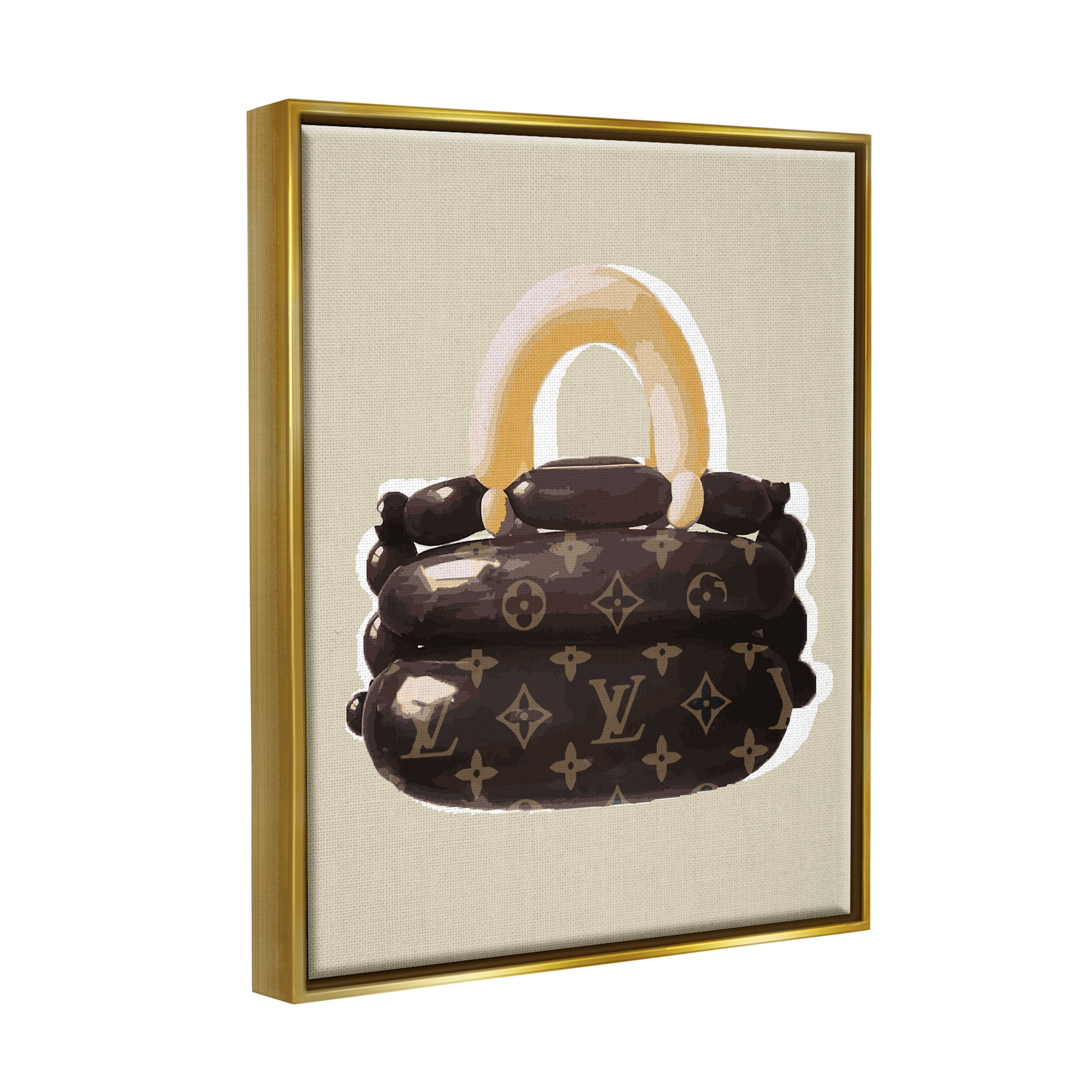 Stupell Industries Balloon Designer Purse Abstract Painting Gold Floater Framed Art Print Wall Art, 25 x 31