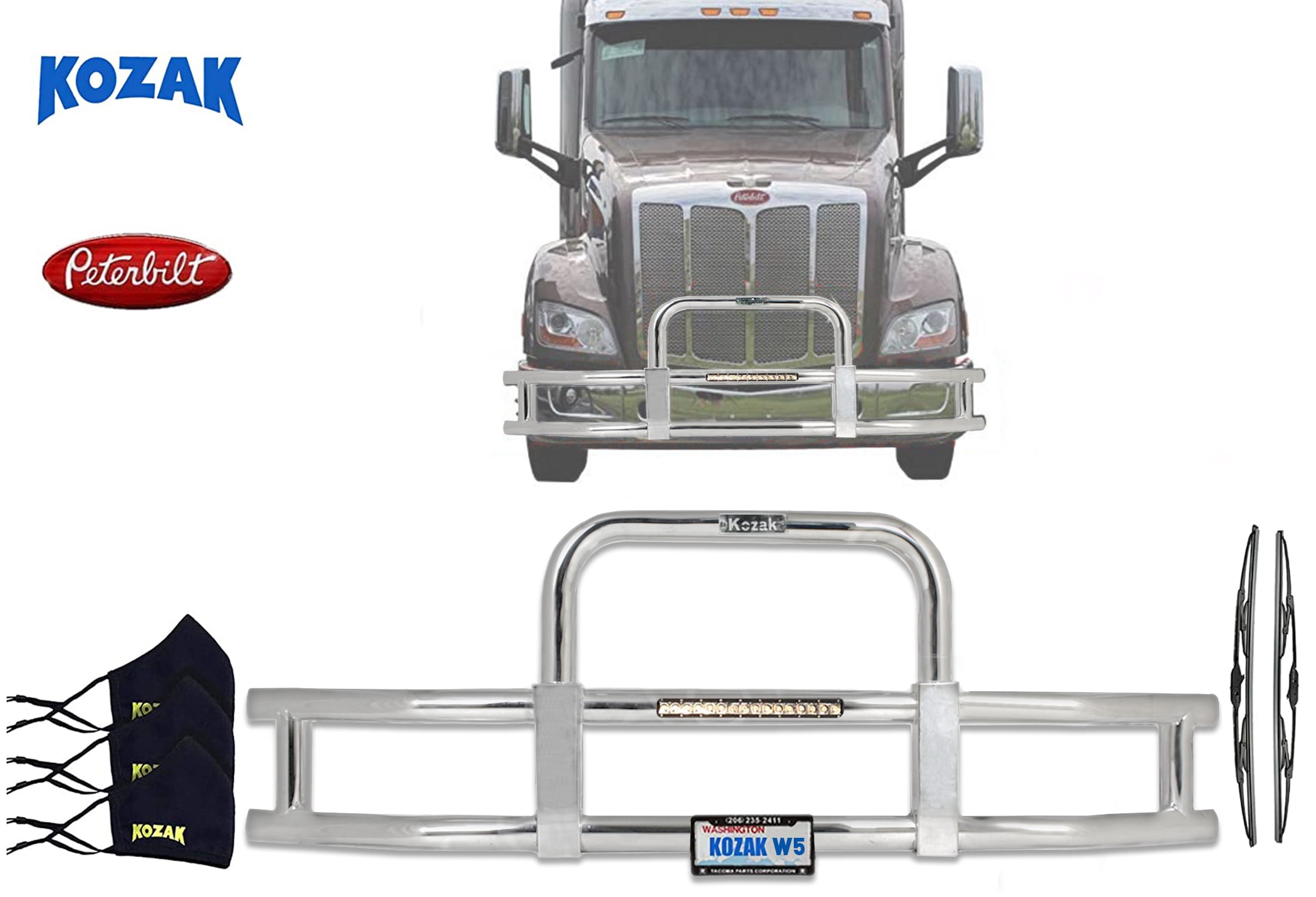 KOZAK Peterbilt 579 Front Grille Deer Moose Brush Bumper Guard with