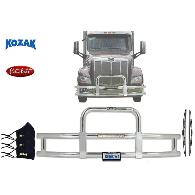 KOZAK Peterbilt 579 Front Grille Deer Moose Brush Bumper Guard with Built in 16'' LED Bar and
