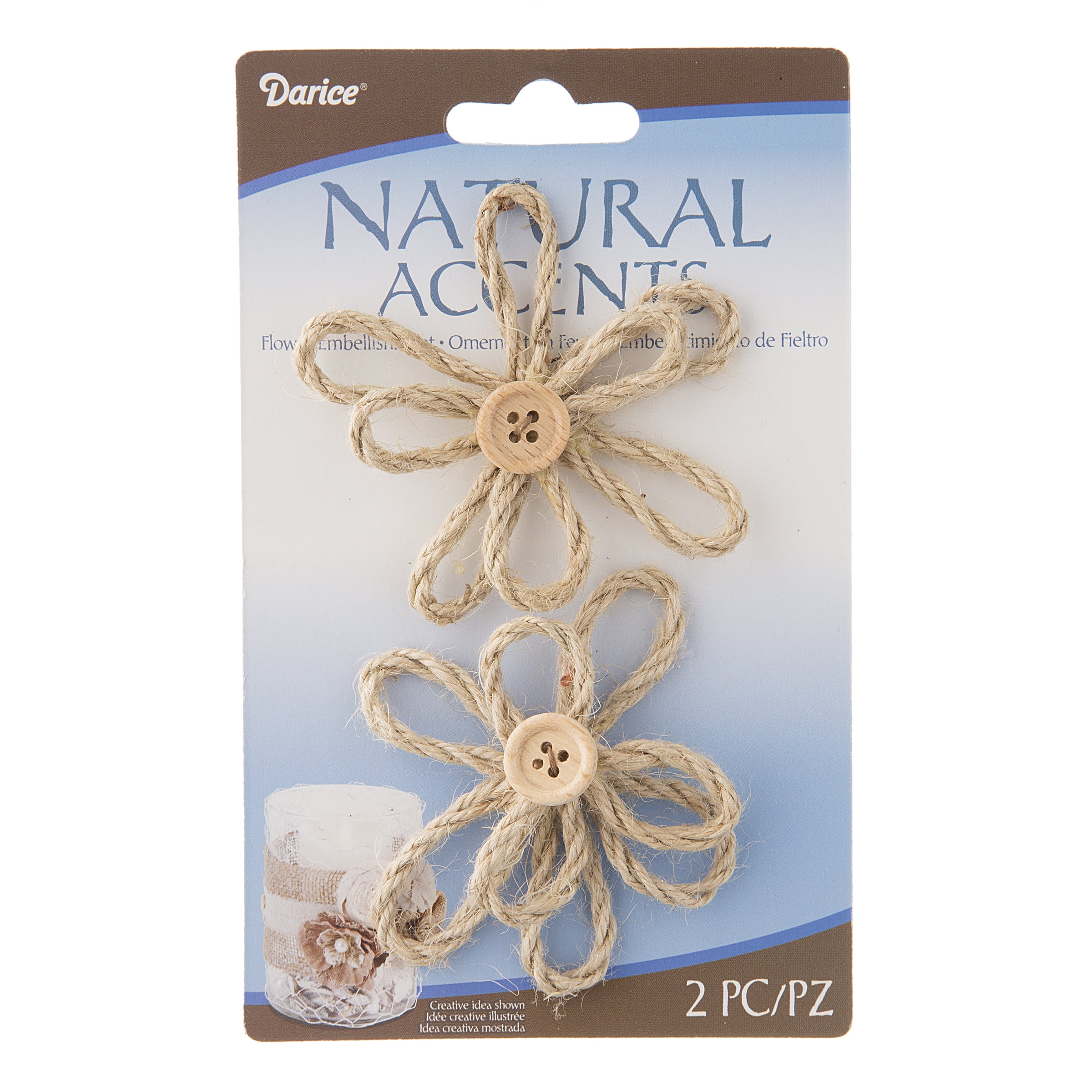 Darice Floral Jute Flower With Button Light Natural 2.5 Inches
