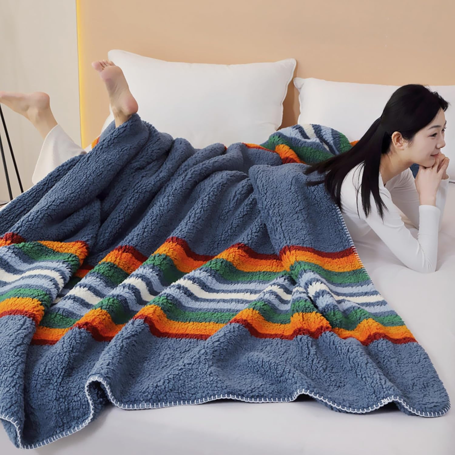 Levinis Boho Sherpa Fleece Blanket 90'' × 112'', Ultra Soft Aztec King Blanket for All Season, Cozy, Plush, Bohemian Throw Blanket for Bed/Couch/Sofa/Office/Camping