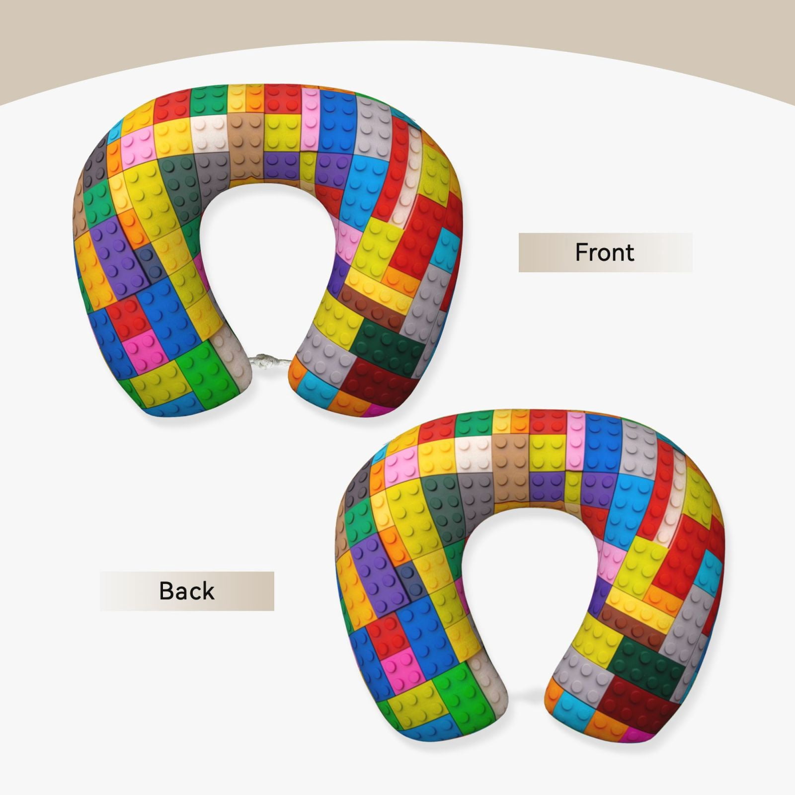 Xecao Colorful Plastic Blocks Pattern Print Memory Foam Cervical Neck Pillow Versatile U-Shaped Pillows for Home,Office,Camping,Travelling,Soft Washable Cover