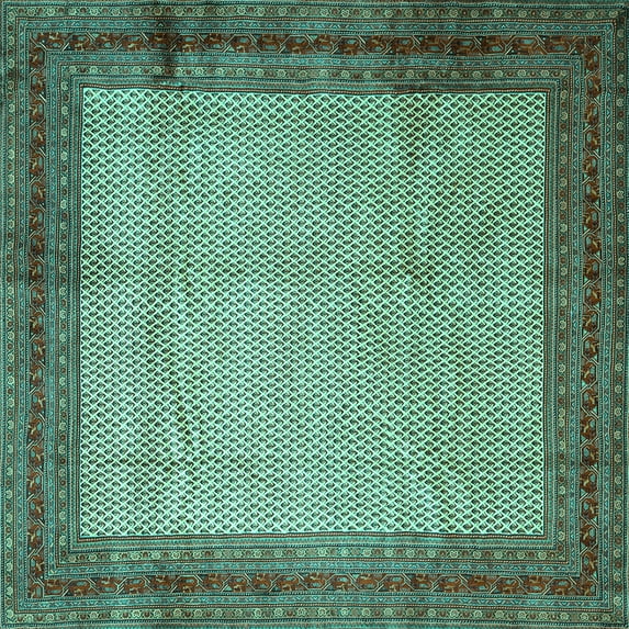 Ahgly Company Indoor Square Persian Turquoise Blue Traditional Area Rugs, 6' Square