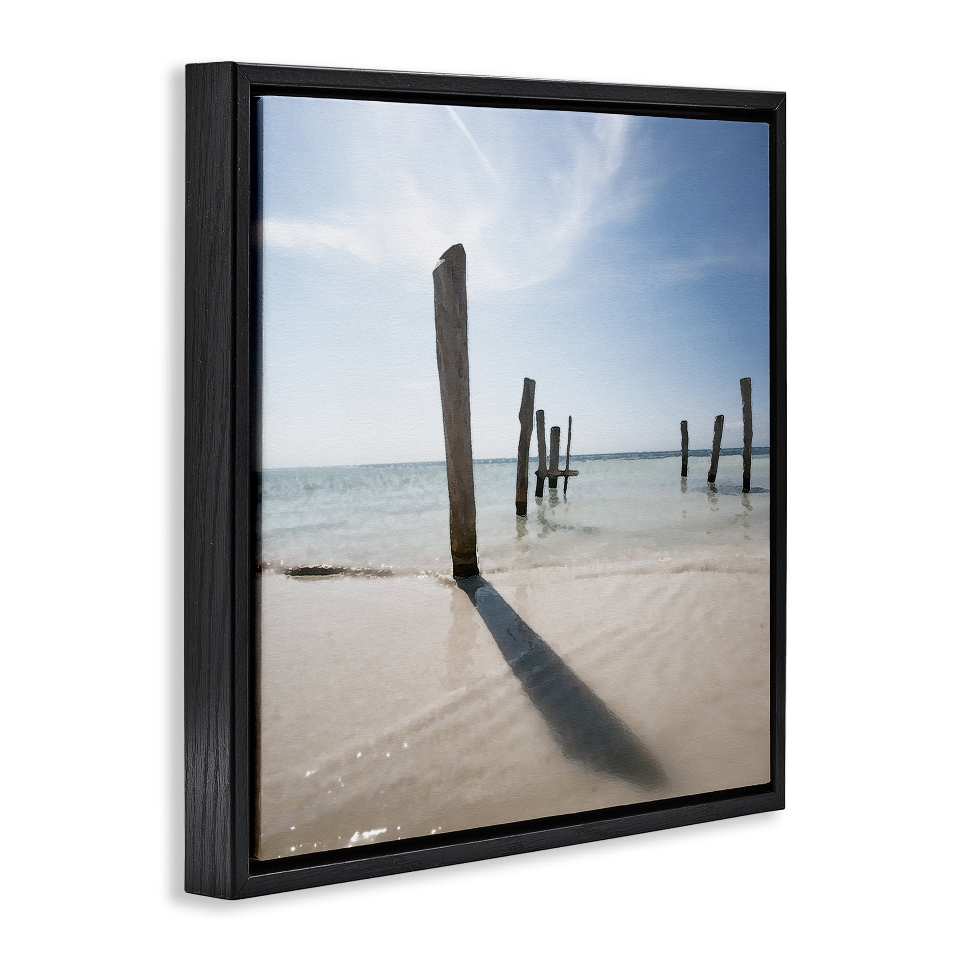 Stupell Industries Eight Beach Posts Coastal Photography Black Floater Framed Canvas Art Print Wall Art, 25 x 25