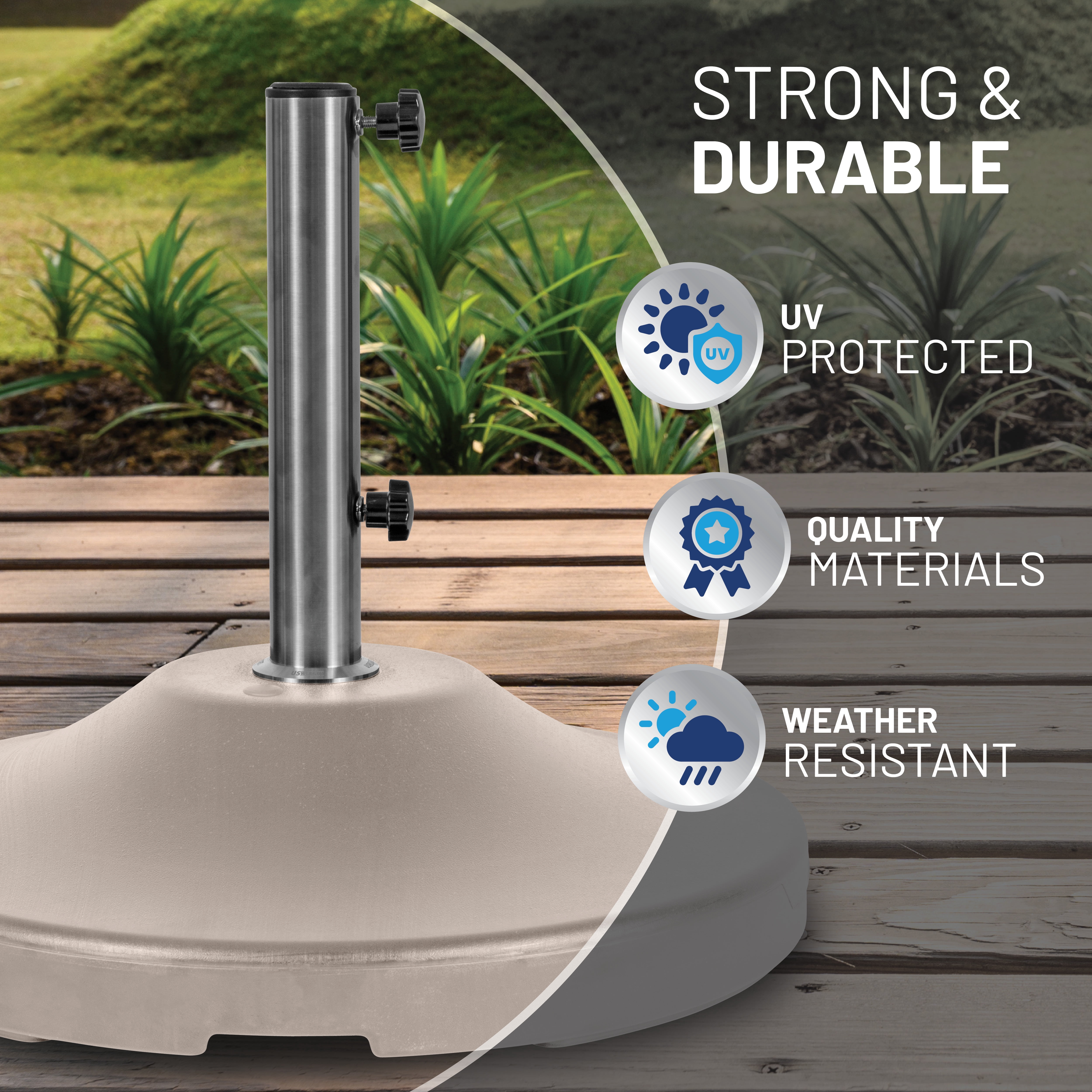 US Weight 120LB Concrete Filled Free Standing Umbrella Base in Beige