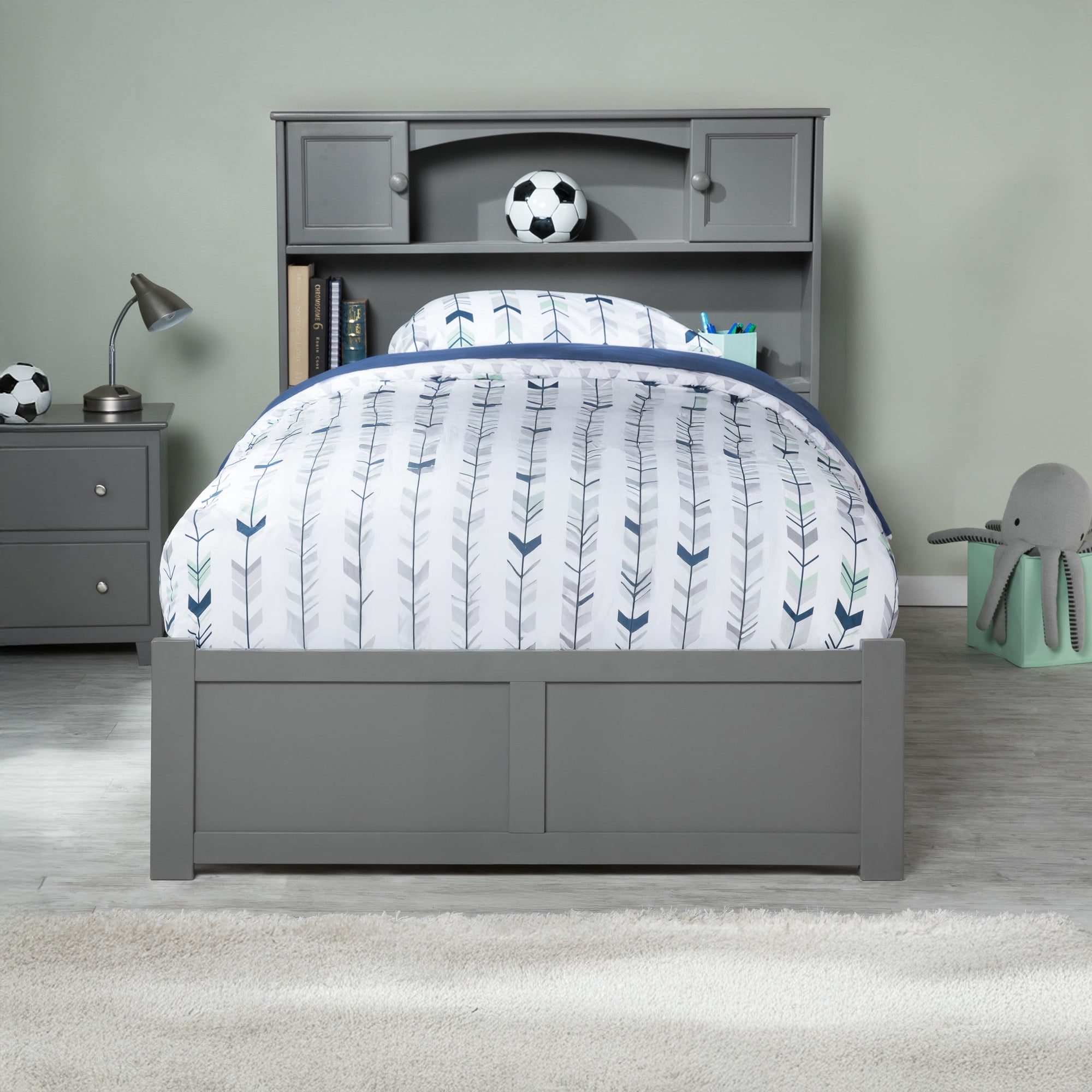 AFI Newport Full Solid Wood Platform Bed with Footboard & 2 Storage Drawers, Grey