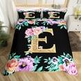 thumbnail image 2 of Erosebridal Black Gold Monogrammed E Comforter Cover Twin for Women Girls, Romantic Rose Bedding Sets Twin Size, Black Reversible, 1 Duvet Cover and 1 Pillowcase (No Comforter), 2 of 7