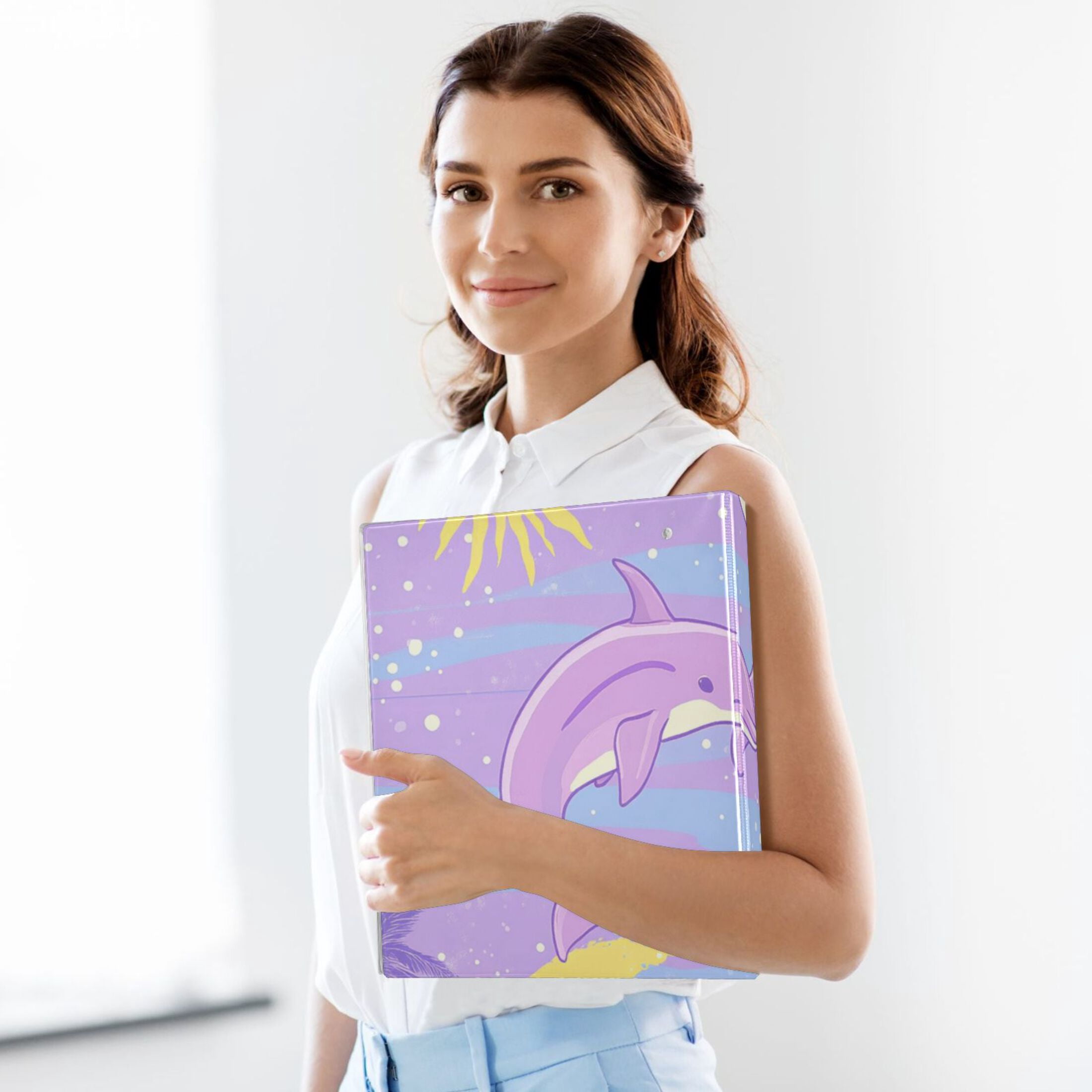 Dolphins Jumping 3 Ring Binders 1.5 inch Hardcover File Folders with Interior Pockets A4 Size Organizer for School Office Hospital